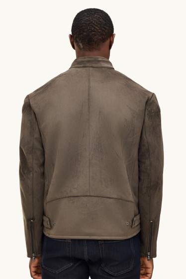 Hommes - Blouson de motard - faux suède - kaki
