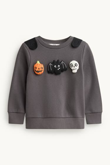 Children Boys - Halloween - pumpkin, bat, skeleton - sweatshirt with cape - gray