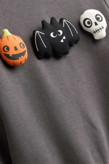 Children Boys - Halloween - pumpkin, bat, skeleton - sweatshirt with cape - gray