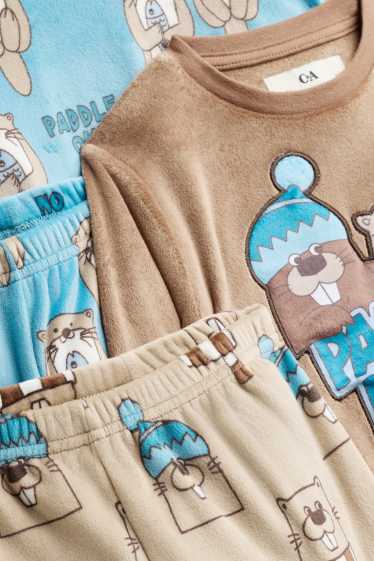 Kinder Buben - Multipack 2er - Bieber und Otter - Pyjama - 4 teilig - blau  / beige