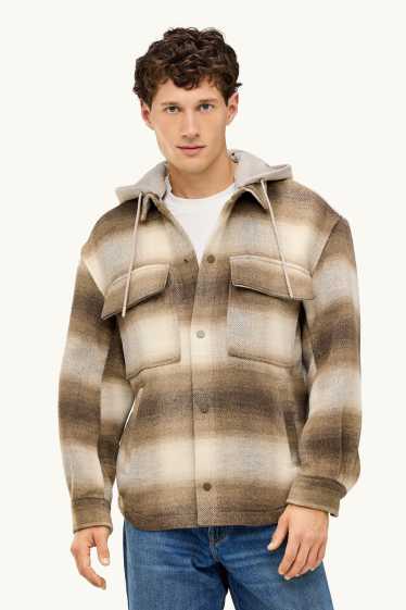 Uomo - Giacca a camicia con cappuccio - relaxed fit - colletto all'italiana - a quadretti - marrone