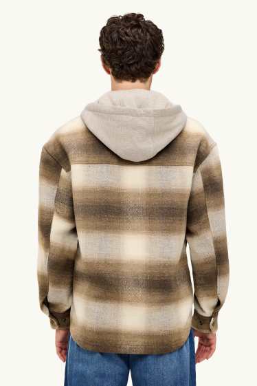 Uomo - Giacca a camicia con cappuccio - relaxed fit - colletto all'italiana - a quadretti - marrone