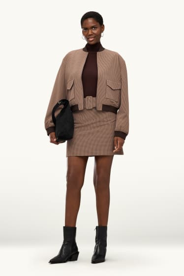 Damen - Rock mit Gürtel - kariert - beige / braun