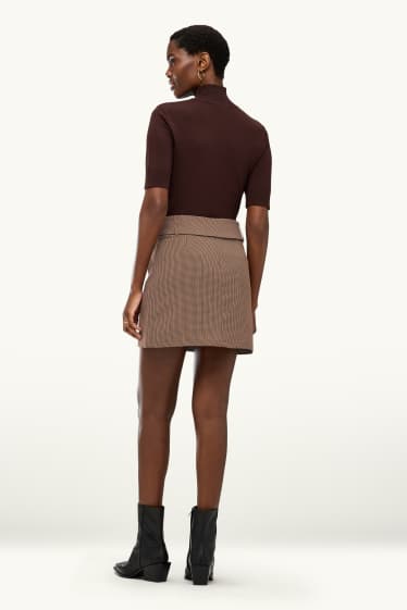 Damen - Rock mit Gürtel - kariert - beige / braun