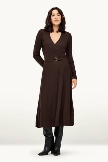 Women - Fit & flare dress with belt - dark brown