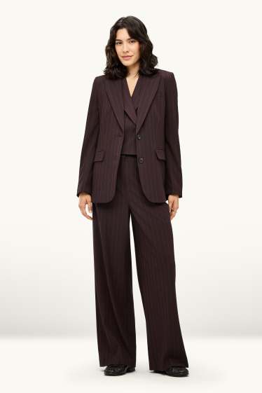 Damen - Business-Hose - High Waist - Wide Leg - gestreift - dunkelbraun