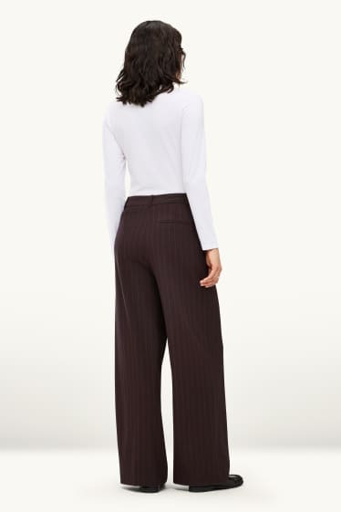 Damen - Business-Hose - High Waist - Wide Leg - gestreift - dunkelbraun
