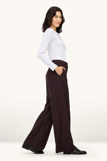 Damen - Business-Hose - High Waist - Wide Leg - gestreift - dunkelbraun