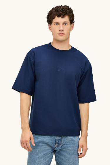 Pánské - Tričko - oversized fit - strukturované - tmavomodrá