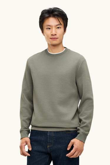 Heren - Sweatshirt - met structuur - kaki
