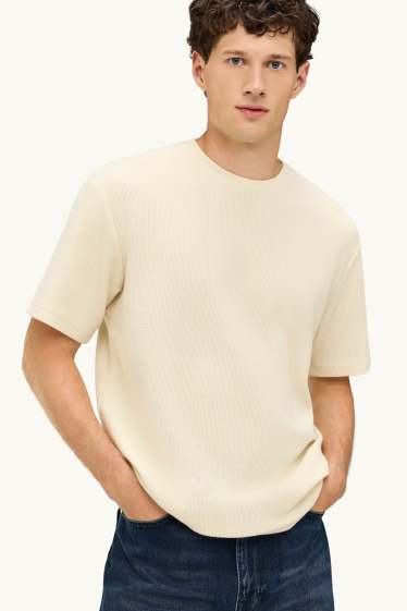 Herren - Strick-T-Shirt - Regular Fit - gerippt - beige