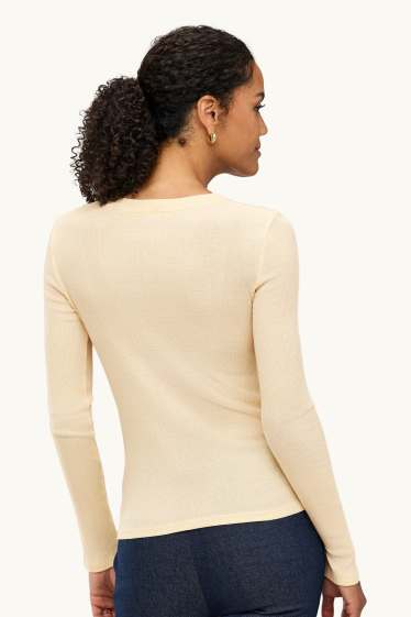 Damen - Henley-Shirt - Slim Fit - gerippt - hellgelb