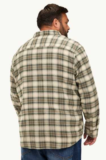 Heren - Overhemd - regular fit - kent - geruit - beige / groen