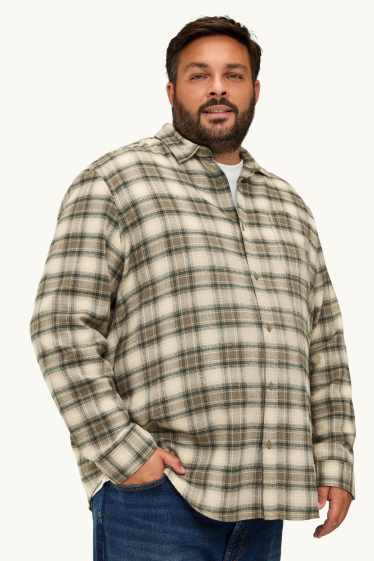 Heren - Overhemd - regular fit - kent - geruit - beige / groen
