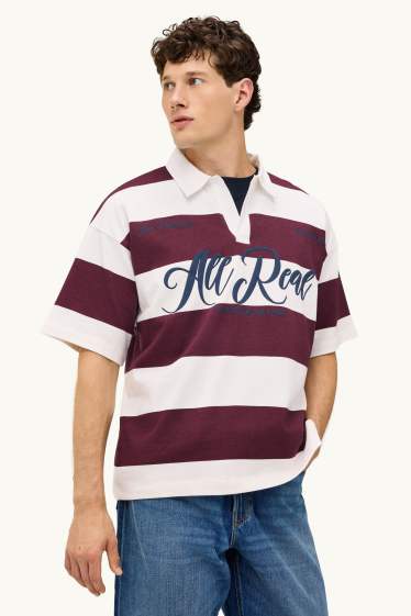 Hommes - Polo - Oversize - à rayures - bordeaux / blanc