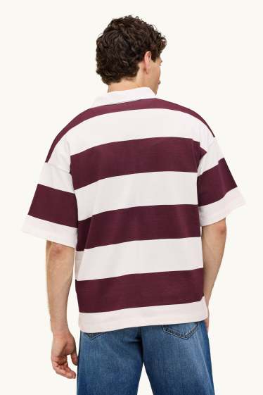 Hommes - Polo - Oversize - à rayures - bordeaux / blanc