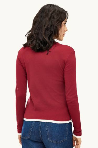 Dames - Longsleeve - regular fit - 2-in-1-look - rood / wit