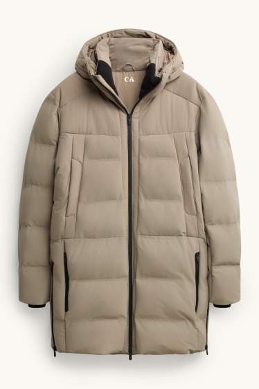 Herren - Steppmantel mit Kapuze - gefüttert - wasserabweisend - beige