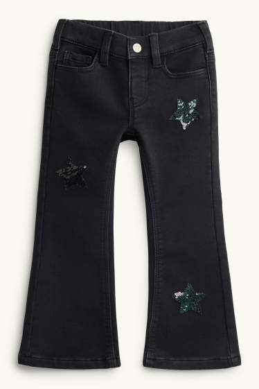 Děti - dívky - Hvězdy - flared jeans - termo džíny - černá