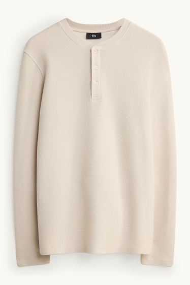 Bărbați - Tricou cu mânecă lungă - regular fit - structurat - crem