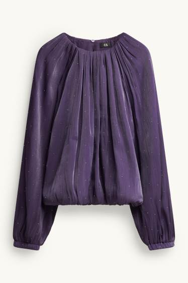 Dames - Blouse van chiffon met strass-steentjes - paars