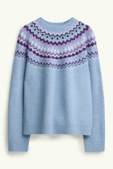 Damen - Pullover - gemustert - hellblau