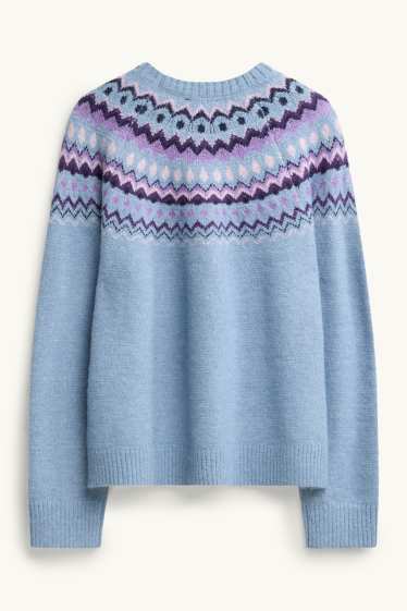 Damen - Pullover - gemustert - hellblau