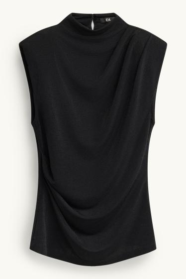 Dames - Blousetop - glanseffect - zwart