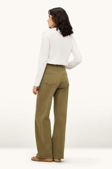 Femmes - Jean à jambe évasée avec ceinture - high waist - kaki