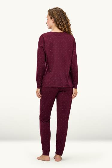 Dames - Pyjama - met stippen - donkerrood