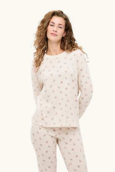 Damen - Pyjama - gemustert - beige