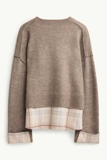 Damen - Pullover - 2-in-1-Look - beige-melange