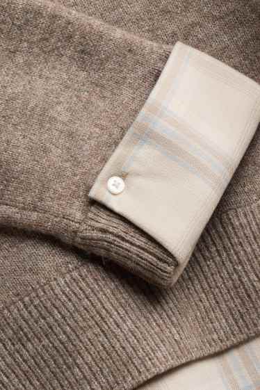 Damen - Pullover - 2-in-1-Look - beige-melange