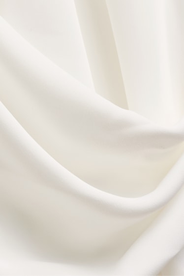 Dames - Satijnen wikkelblouse met geknoopt detail - wit