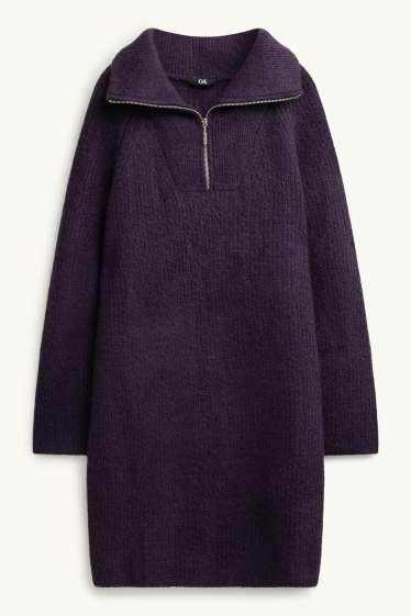 Damen - Strickkleid - Straight Fit - gerippt - violett