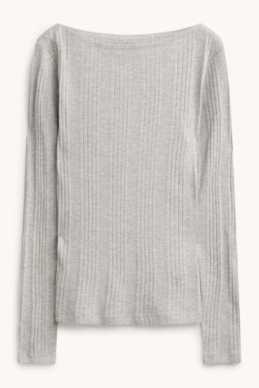 Damen - Langarmshirt - Regular Fit - gerippt - hellgrau