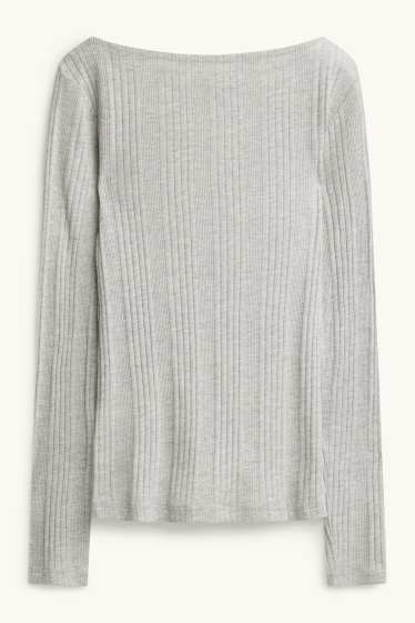 Damen - Langarmshirt - Regular Fit - gerippt - hellgrau