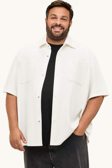 Heren - Overhemd - relaxed fit - kent - met structuur - wit