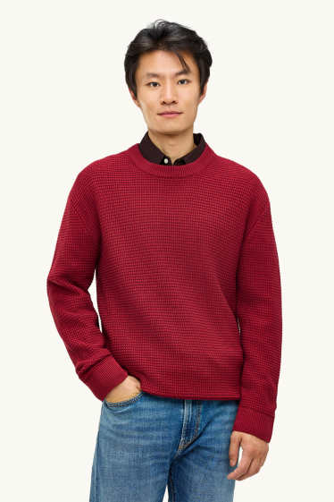Men - Jumper - textured - red