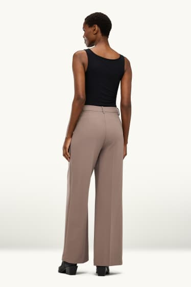 Dona - Pantalons de tela - high waist - wide leg - marró