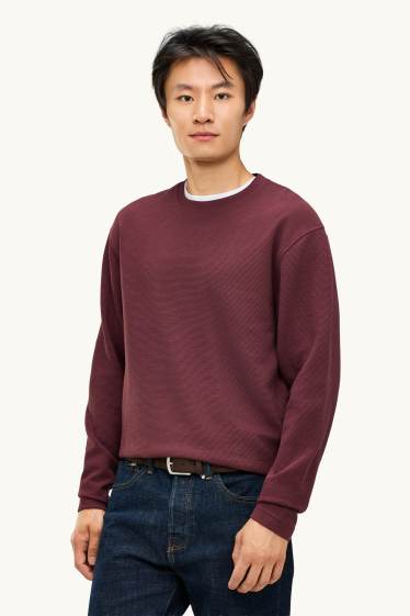Bărbați - Tricou cu mânecă lungă - relaxed fit - reiat - bordo