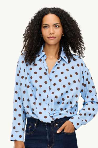 Damen - Hemdbluse mit Knotendetail - gepunktet - blau