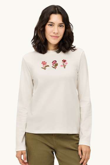 Dona - Samarreta de màniga llarga - regular fit - blanc trencat