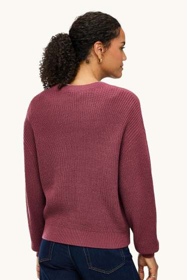 Damen - Pullover - gerippt - rot