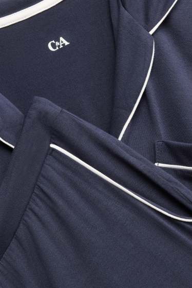 Damen - Viskose-Pyjama - dunkelblau / weiss