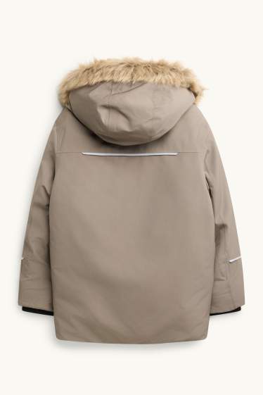 Děti - chlapci - Parka s lemem z umělé kožešiny - s výplní - vodotěsná - taupe