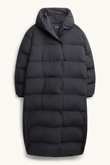 Donna - Cappotto trapuntato con cappuccio - foderato - idrorepellente - nero