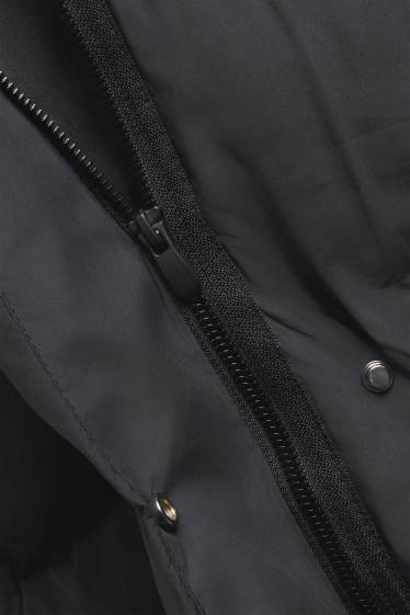 Donna - Cappotto trapuntato con cappuccio - foderato - idrorepellente - nero