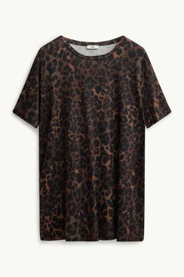 Dona - Samarreta de mànigues curtes - relaxed fit - estampat de lleopard - marró fosc