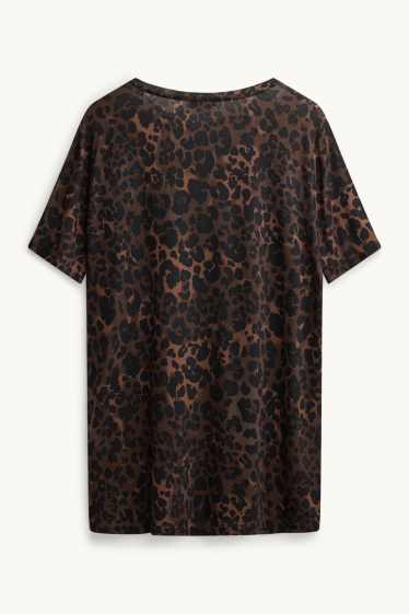 Dona - Samarreta de mànigues curtes - relaxed fit - estampat de lleopard - marró fosc